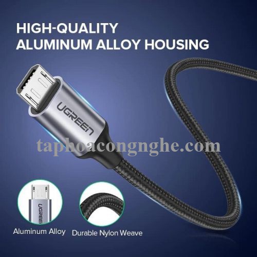 Ugreen 60144 0.25M màu Đen Cáp sạc truyền dữ liệu USB 2.0 sang MICRO USB vỏ dây bọc lưới US290 30060144